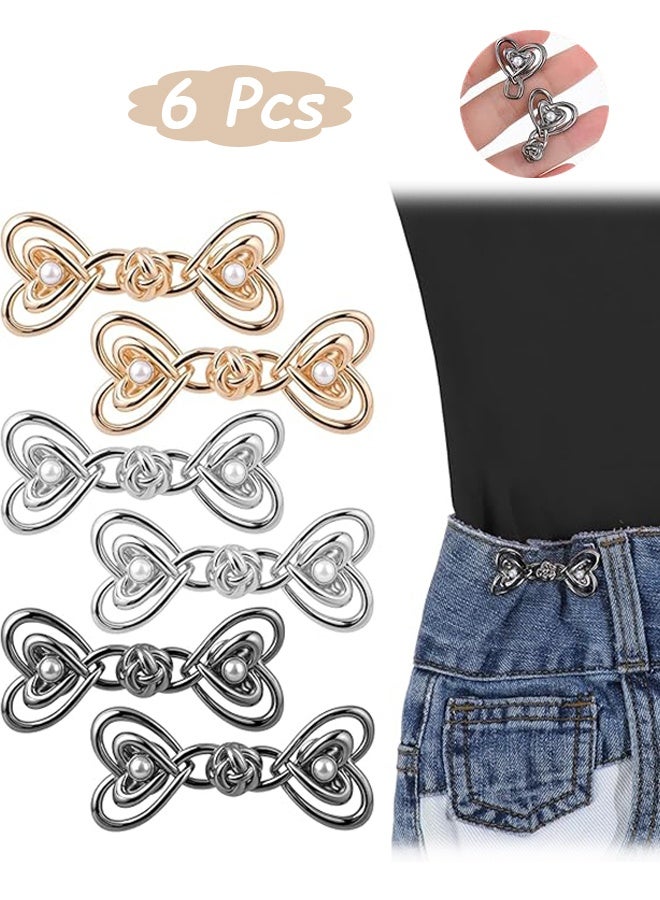 6 Pcs Metal Butterfly Pant Waist Tightener, Detachable Jean Buttons for Loose Jeans,Waist Adjustable & Detachable Pants Clips No Sew Button for Jeans to Make Smaller - Image 1