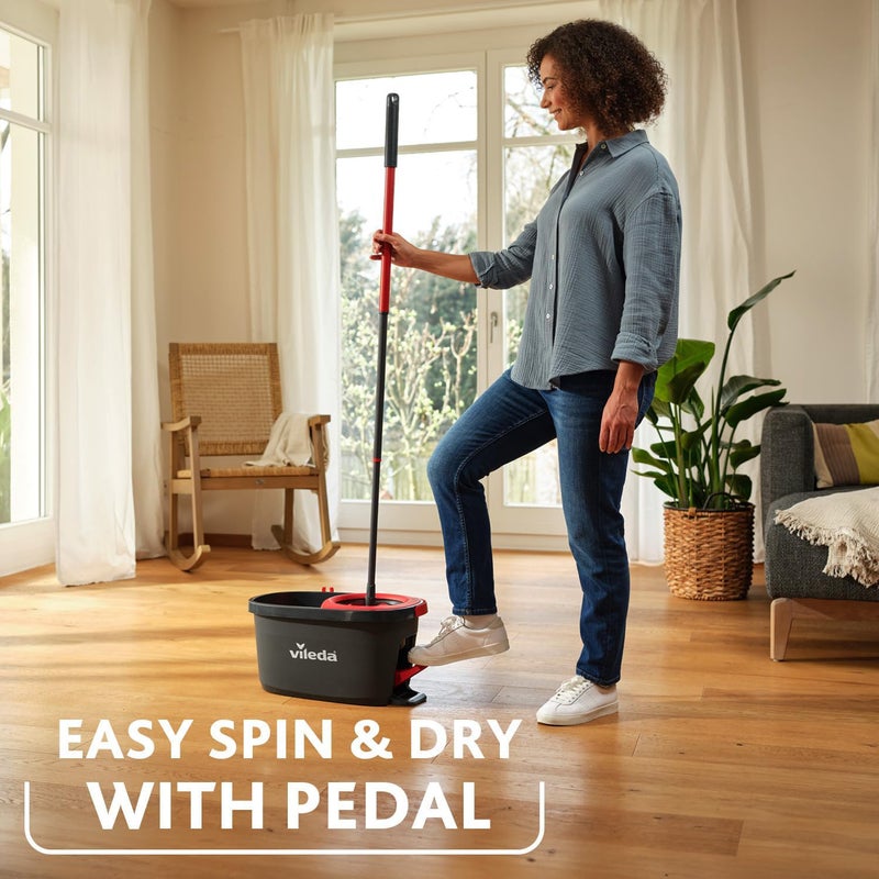 Vileda Turbo floor mop bucket set with foot pedal activated spinning wringer |Telescopic handle 65 – 131 cm | floor mop with spinning wringer | microfibre mop head | deep cleaning with less effort - Image 2
