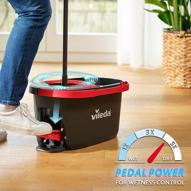 Vileda Turbo floor mop bucket set with foot pedal activated spinning wringer |Telescopic handle 65 – 131 cm | floor mop with spinning wringer | microfibre mop head | deep cleaning with less effort - Image 3