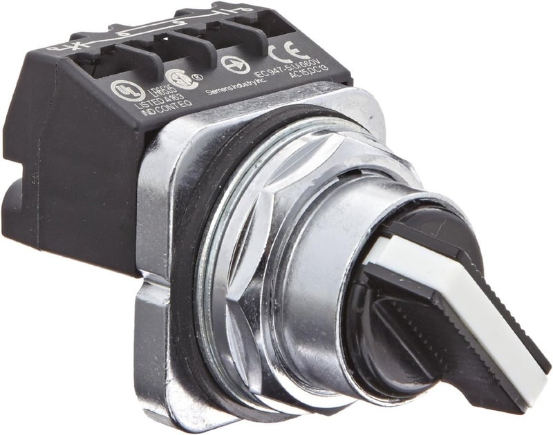 SIEMENS Siemens 52SA2AABA1 Heavy Duty Selector Switch Unit Water and Oil Tight 2 Positions Short Lever Maintained Operation A Cam 1NO  1NC Contact Blocks  Black 