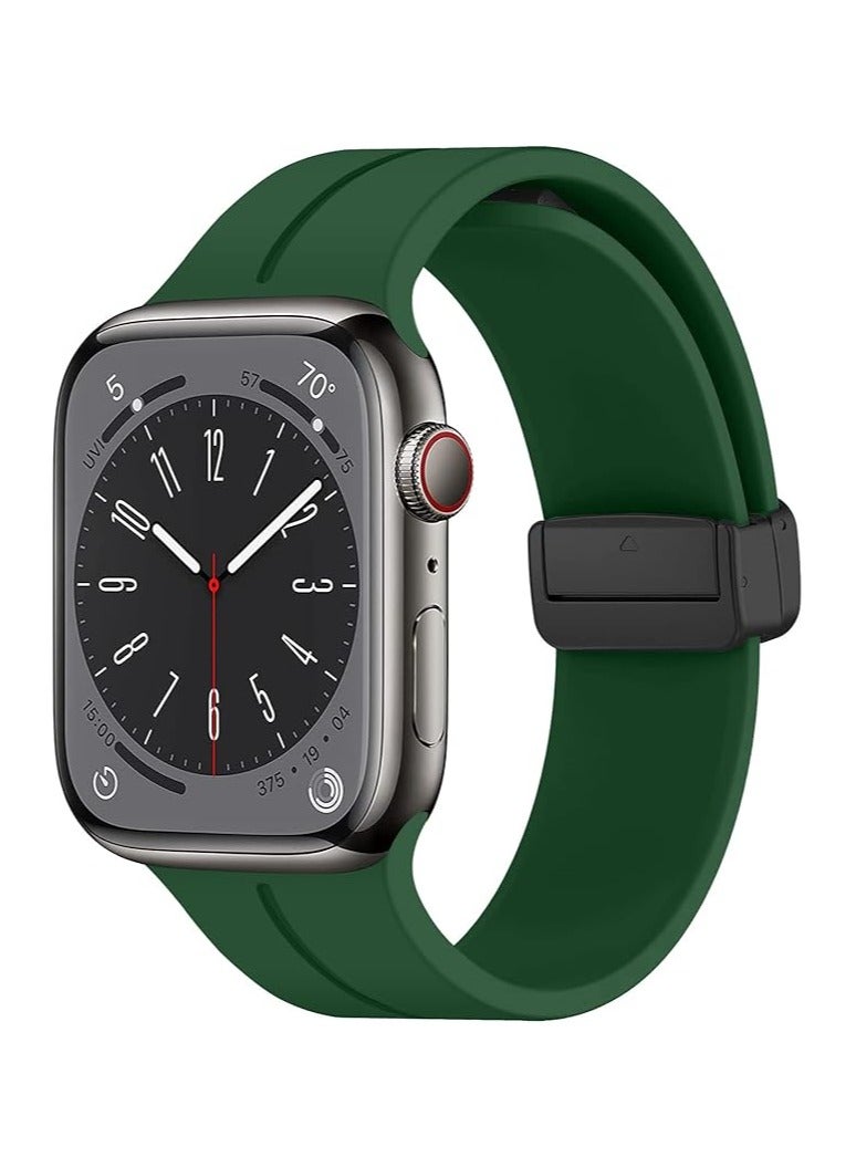 Denx Magnetic Silicone Band for Apple Watch 41mm 40mm 45mm 44mm 49mm 38mm 42mm, Women Men Replacement Wristbands Silicone Sport Strap for Apple Watch Series 9/Ultra 2/8/Ultra/7/SE/SE 2nd/6/5/4/3/2/1, iWatch Band (Green) - Image 1