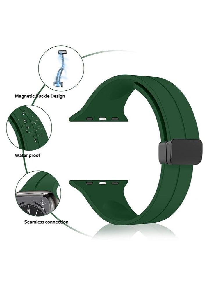 Denx Magnetic Silicone Band for Apple Watch 41mm 40mm 45mm 44mm 49mm 38mm 42mm, Women Men Replacement Wristbands Silicone Sport Strap for Apple Watch Series 9/Ultra 2/8/Ultra/7/SE/SE 2nd/6/5/4/3/2/1, iWatch Band (Green) - Image 3