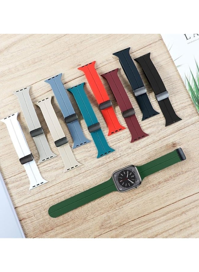 Denx Magnetic Silicone Band for Apple Watch 41mm 40mm 45mm 44mm 49mm 38mm 42mm, Women Men Replacement Wristbands Silicone Sport Strap for Apple Watch Series 9/Ultra 2/8/Ultra/7/SE/SE 2nd/6/5/4/3/2/1, iWatch Band (Green) - Image 5