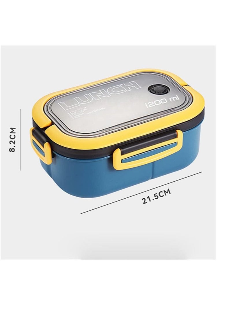 Portable lunch box 2 layers mesh office worker bento box with fork and spoon microwave lunch box (color: blue yellow, size: as shown)