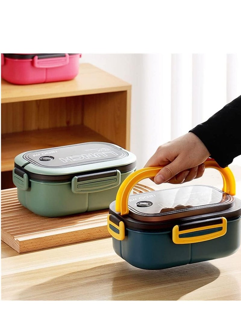 Portable lunch box 2 layers mesh office worker bento box with fork and spoon microwave lunch box (color: blue yellow, size: as shown)