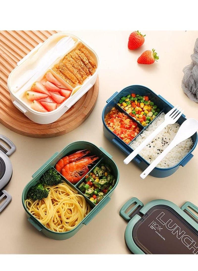 Portable lunch box 2 layers mesh office worker bento box with fork and spoon microwave lunch box (color: blue yellow, size: as shown)