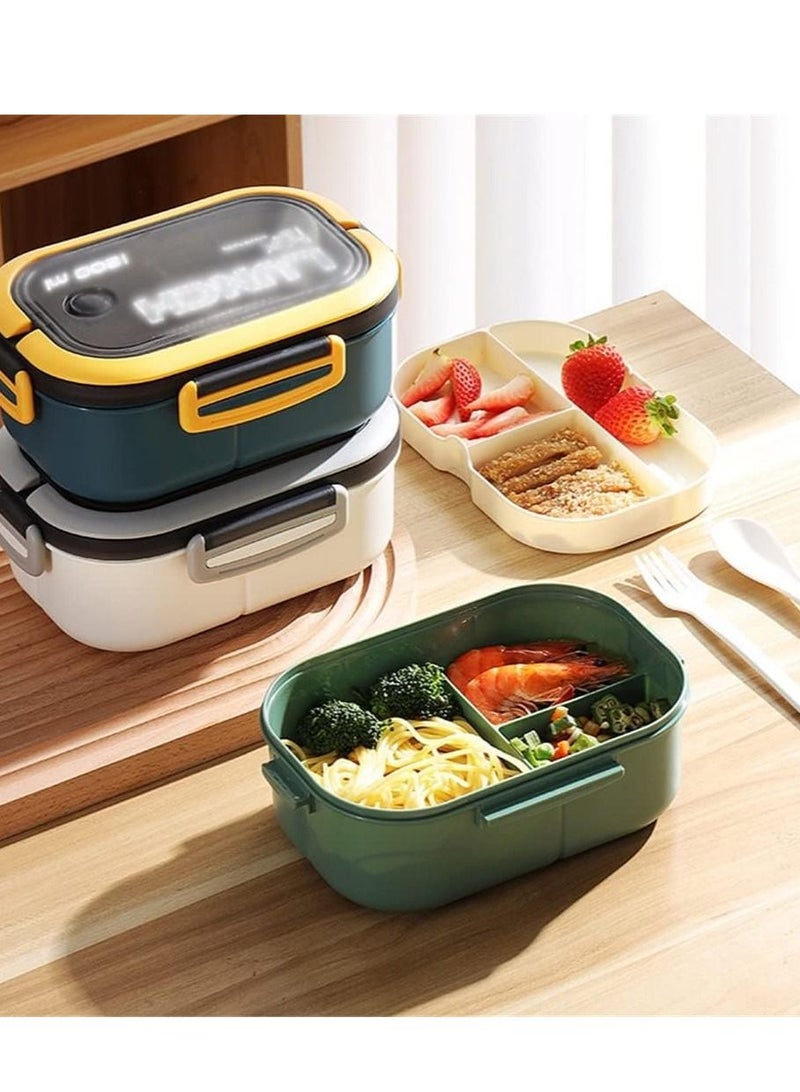 Portable lunch box 2 layers mesh office worker bento box with fork and spoon microwave lunch box (color: blue yellow, size: as shown)