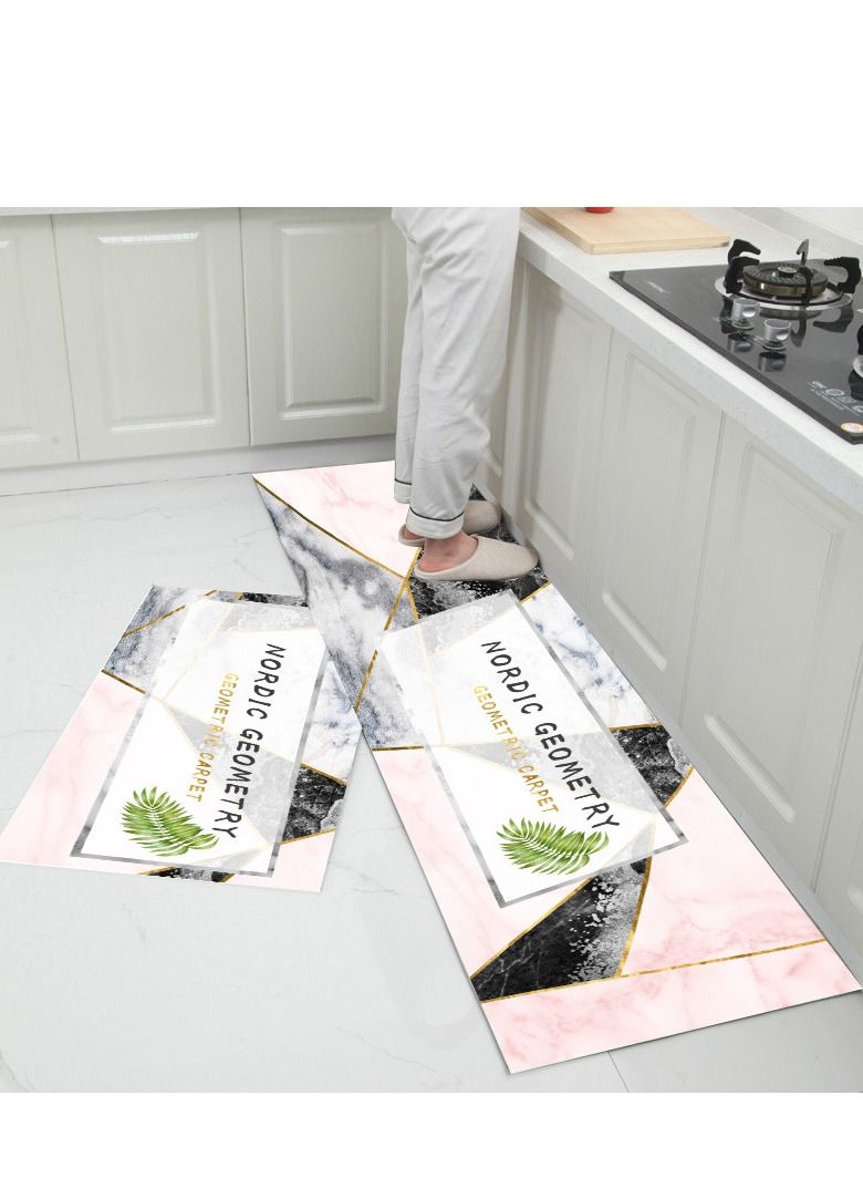 Y&D 2-Piece Non-Slip Floor Mats Geometry Pattern Super Absorbent Kitchen Rug Set 