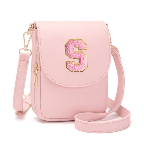 Viverte Crossbody Purse for Teen Girls Small Initial Cell Phone Toddler Purse Leather Triple Compartment Crossbody Bags Personalized Gifts for Teen Girls Preppy Cute Stuff (Light Pink A) - Image 1