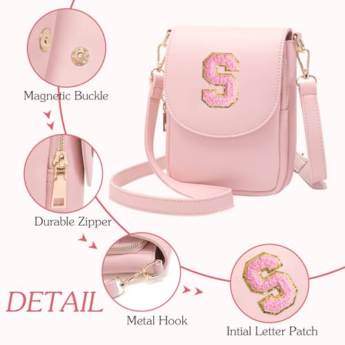 Viverte Crossbody Purse for Teen Girls Small Initial Cell Phone Toddler Purse Leather Triple Compartment Crossbody Bags Personalized Gifts for Teen Girls Preppy Cute Stuff (Light Pink A) - Image 5