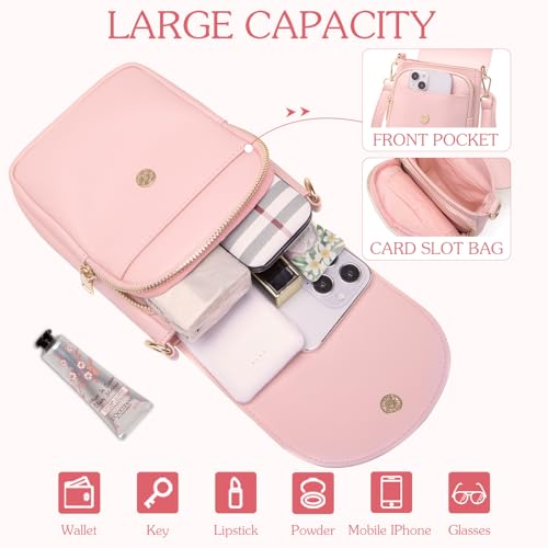 Viverte Crossbody Purse for Teen Girls Small Initial Cell Phone Toddler Purse Leather Triple Compartment Crossbody Bags Personalized Gifts for Teen Girls Preppy Cute Stuff (Light Pink A) - Image 3