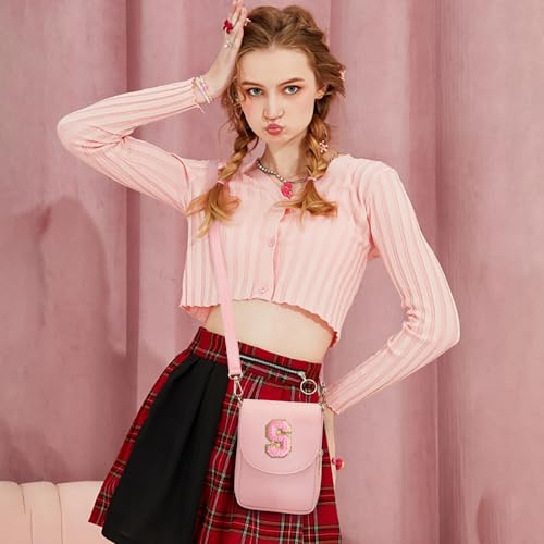 Viverte Crossbody Purse for Teen Girls Small Initial Cell Phone Toddler Purse Leather Triple Compartment Crossbody Bags Personalized Gifts for Teen Girls Preppy Cute Stuff (Light Pink A) - Image 2