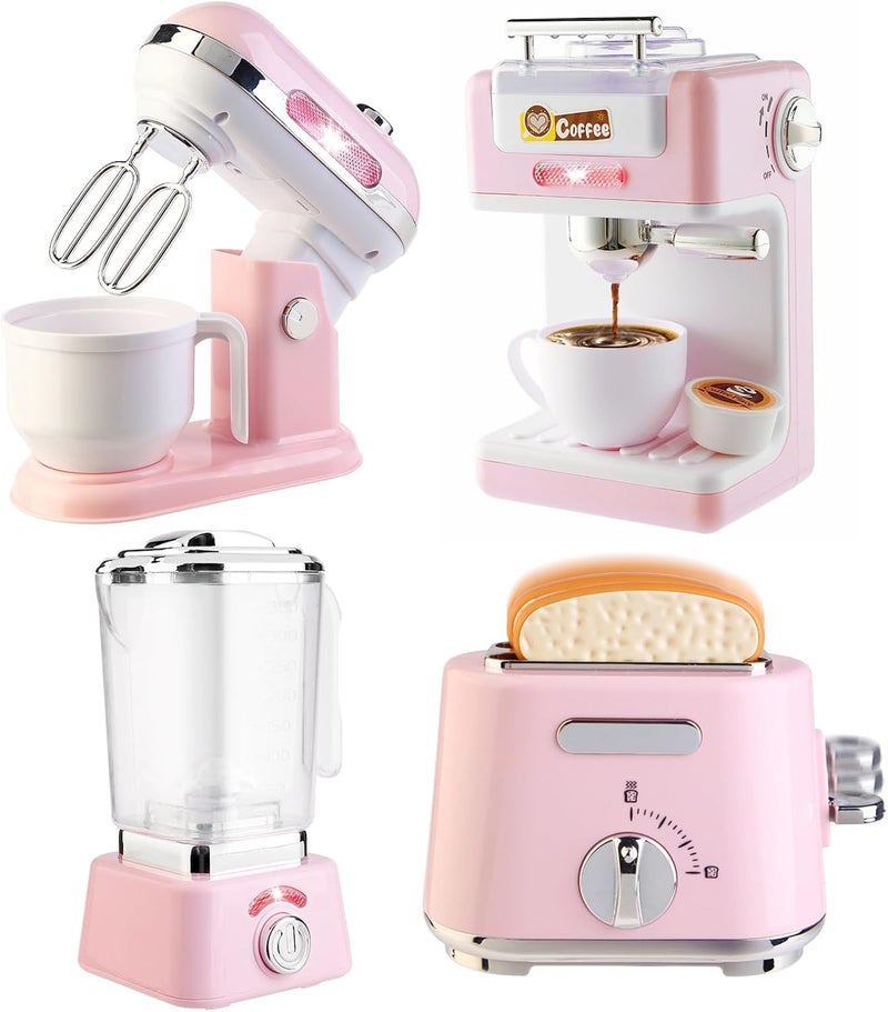 ACROFEK Play Kitchen Toys Kids Set with Pretend Food Accessories for Toddler Girls,Coffee Maker Machine,Toaster,Mixer,Blender with Realistic Lights & Sounds,Girl Age 3-5 4-8 6-8,Pink - Image 1