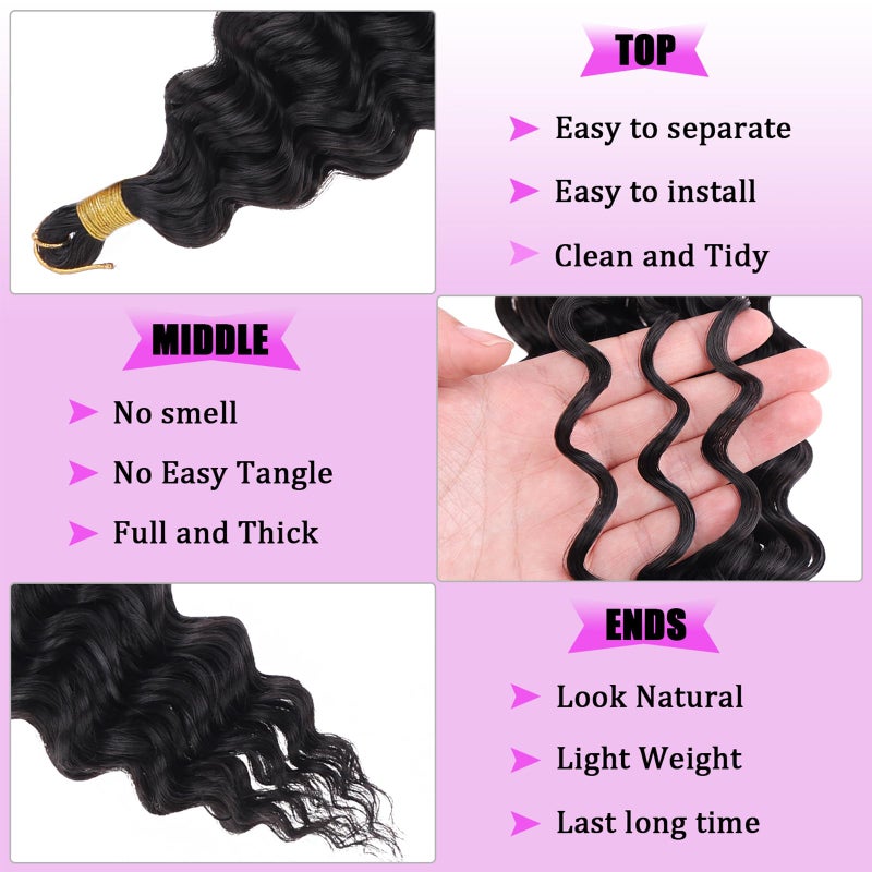 ZRQ Deep Wave Crochet Hair Natural Black 18 Inch 3 Packs Ocean Wave Curly Braiding Hair for Boho Braids Synthetic Curly Crochet Hair For Women #1B - Image 3