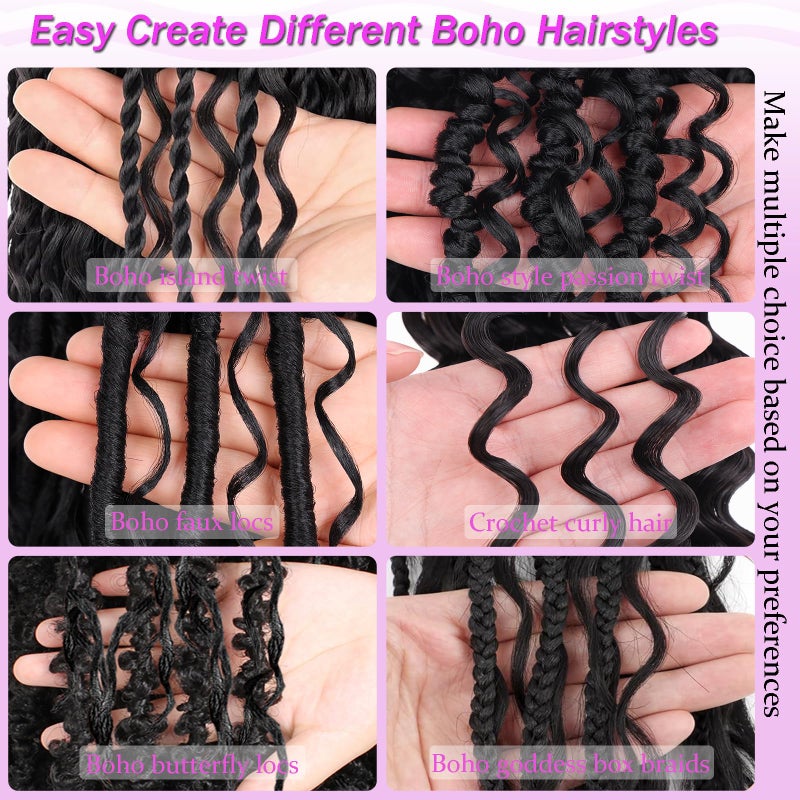 ZRQ Deep Wave Crochet Hair Natural Black 18 Inch 3 Packs Ocean Wave Curly Braiding Hair for Boho Braids Synthetic Curly Crochet Hair For Women #1B - Image 5