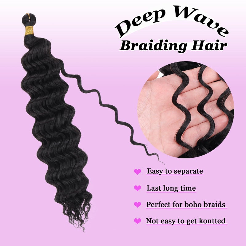 ZRQ Deep Wave Crochet Hair Natural Black 18 Inch 3 Packs Ocean Wave Curly Braiding Hair for Boho Braids Synthetic Curly Crochet Hair For Women #1B - Image 4