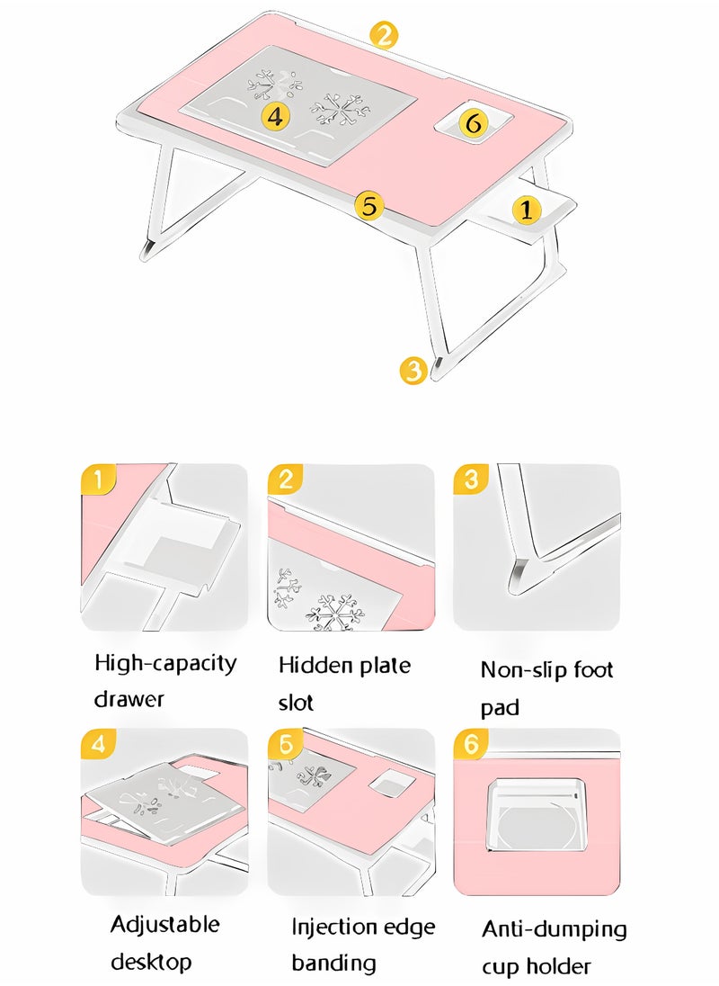 Kidle - Laptop Bed Tray Table, Adjustable Laptop Stand with Removable Stopper, Portable Lap Desks with Foldable Legs, Notebook Stand Breakfast Reading Desk for Sofa Couch One+ Silicone Reinforced Table Legs + Drawer - Image 1