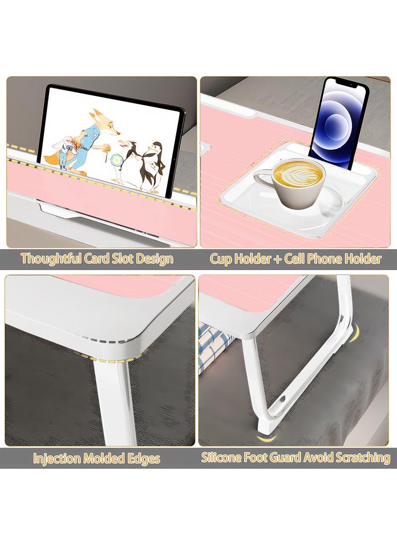 Kidle - Laptop Bed Tray Table, Adjustable Laptop Stand with Removable Stopper, Portable Lap Desks with Foldable Legs, Notebook Stand Breakfast Reading Desk for Sofa Couch One+ Silicone Reinforced Table Legs + Drawer - Image 1