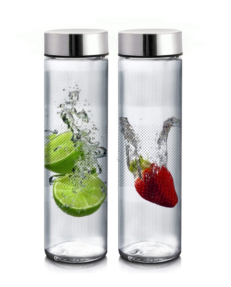 Vency Wide Mouth Glass Water Bottle with Leak-Proof Airtight Double Layer Stainless Steel Lid for Water, Smoothie, Juices - 750ml (Set Of 2) - Image 1