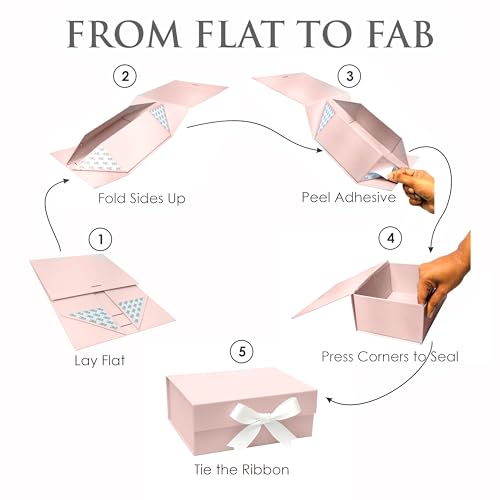 Boxotica Blush Pink Small Gift Box – Foldable Rigid Hamper with Ribbon & Greeting Card | 23.5×17×10 cm Reusable Keepsake Box for Jewelry, Chocolates, Weddings, Birthdays, Bridesmaid Proposals - Image 2