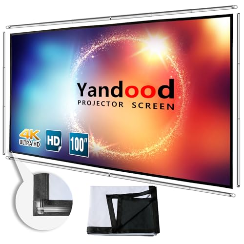 Yandood Foldable Projector Screen 100 inch with Lightweight Telescopic Pole Frame Wall Mounted Anti-Crease Black Backing Silver Portable Projection Screen - Image 1