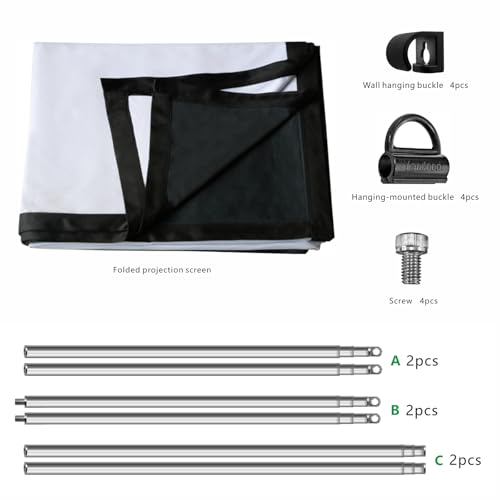 Yandood Foldable Projector Screen 100 inch with Lightweight Telescopic Pole Frame Wall Mounted Anti-Crease Black Backing Silver Portable Projection Screen - Image 2