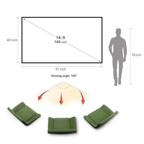 Yandood Foldable Projector Screen 100 inch with Lightweight Telescopic Pole Frame Wall Mounted Anti-Crease Black Backing Silver Portable Projection Screen - Image 4