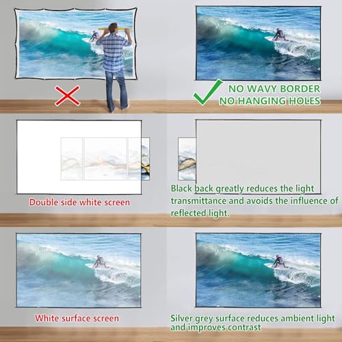 Yandood Foldable Projector Screen 100 inch with Lightweight Telescopic Pole Frame Wall Mounted Anti-Crease Black Backing Silver Portable Projection Screen - Image 5