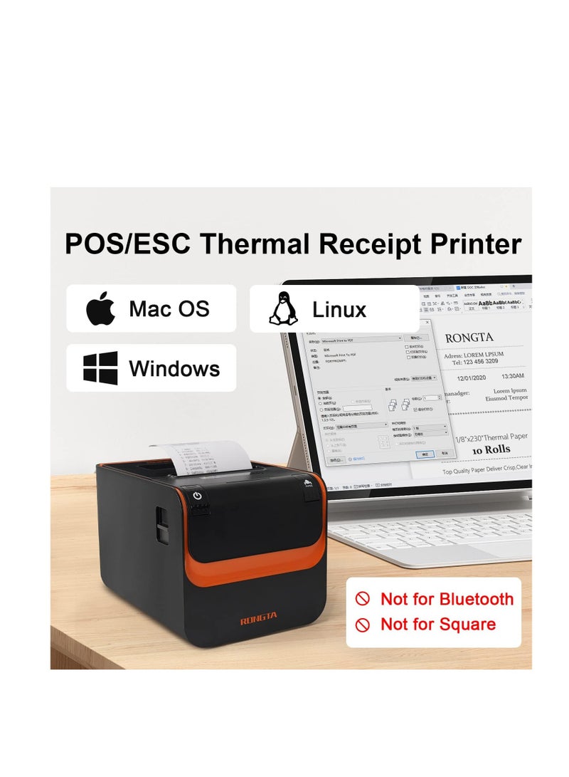 Rongta POS Printer, 80mm Direct Thermal Receipt Printer with Auto Cutter, USB Serial Ethernet Interface, Support Windows/Mac/Linux Cash Drawer, Restaurant Kitchen Printer for ESC/POS 80mm Receipt Printer - Image 5