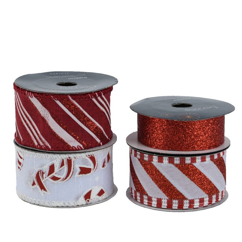Kaemingk شريط بوليستر أحمر وأبيض من كامينغك عريض للحرف اليدوية وزينة العطلات - 4.2 سم، قطعة واحدة متنوعة - Image 1