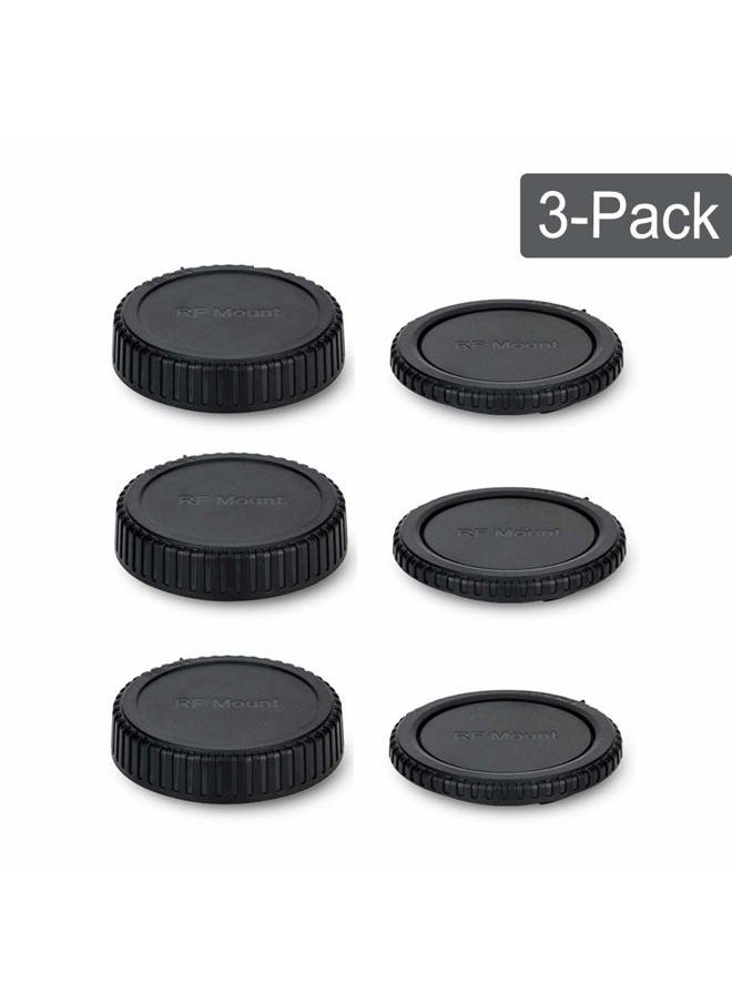 Rear Lens Cap & Body Cap Cover for Canon RF Mount Mirrorless Camera EOS R100 R50 R10 R8 R7 R6 Mark II R6 R5C R5 Mark II R5 R3 R RP Replace RF Rear Lens Cap & R-F-5 Body Cap -3 Packs
