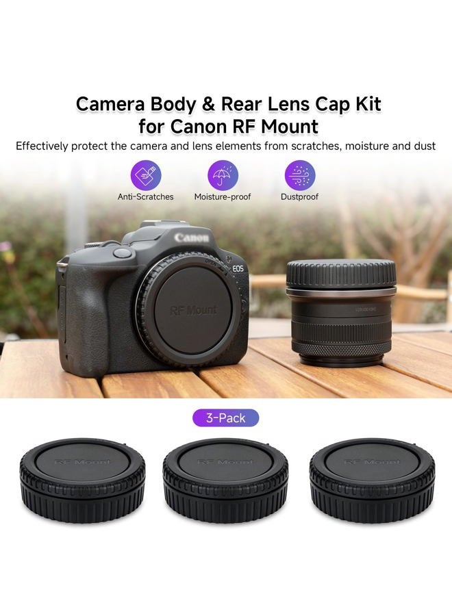 JJC غطاء عدسة خلفي وغطاء جسم لكاميرا كانون RF Mount Mirrorless EOS R100 R50 R10 R8 R7 R6 Mark II R6 R5C R5 Mark II R5 R3 R RP استبدال غطاء عدسة خلفي RF وغطاء جسم R-F-5 - 3 عبوات - Image 2
