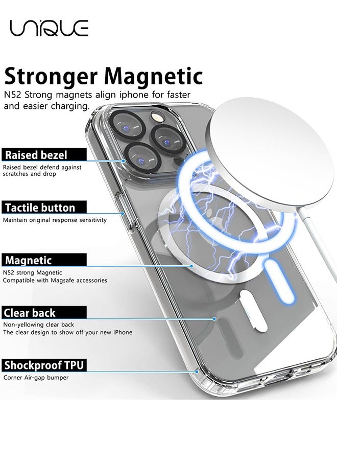 Unique 5 in 1 Magnetic Clear Case for iPhone 15 Pro Max, 2 Tempered Screen Protector + 2 Camera Lens Protector, Full-Body Protective Shockproof Slim Cover Compatible with MagSafe  - Image 3