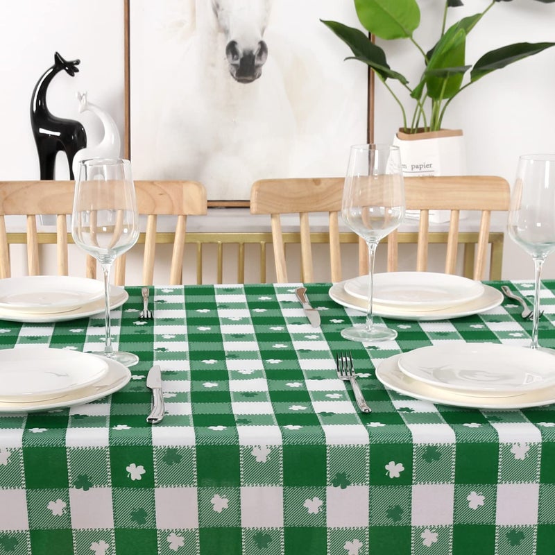 SARAFLORA St Patrick's Day Checkered Fabric Rectangle Table Cloth-60x84 Inch-Polyester Shamrock Pattern Tablecloth, Table Cover Protector for Party, Banquet, Dinner Decoration Use, Green & White - Image 3