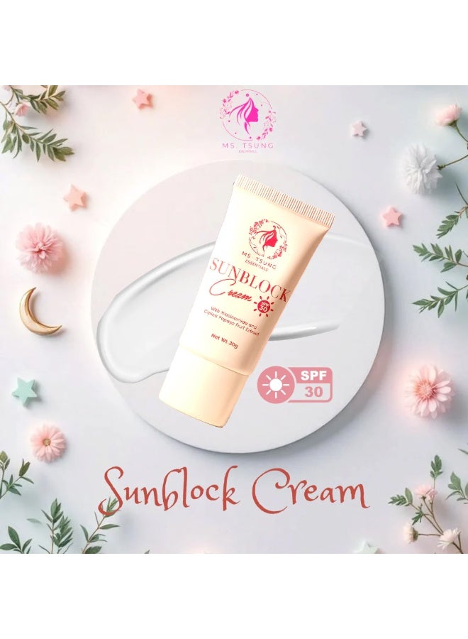 MS Tsung Essentials Brightening Sunblock Cream SPF 30, Non-Sticky And Quick Absorbing Sunscreen With Niacinamide And Natural Papaya Extract, Helps Protect Skin From Sun Damage While Enhancing Natural Glow 30g - Image 5