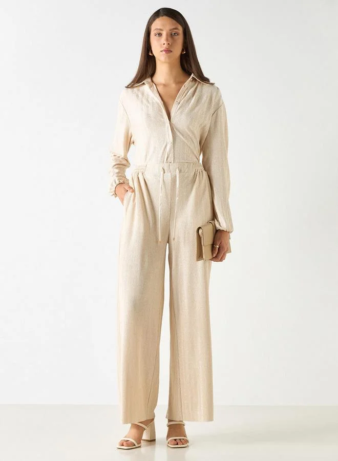 Iconic Iconic Textured Pants with Flexi Waist and Pockets