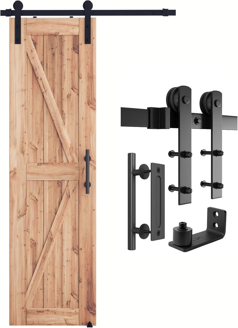 SMARTSTANDARD 4 FT Heavy Duty Sturdy Sliding Barn Door Hardware Kit, Black, (Whole Set Includes 1x Pull Handle Set & 1x Floor Guide) Fit 24" Wide Door Panel (I Shape Hanger) - Image 1