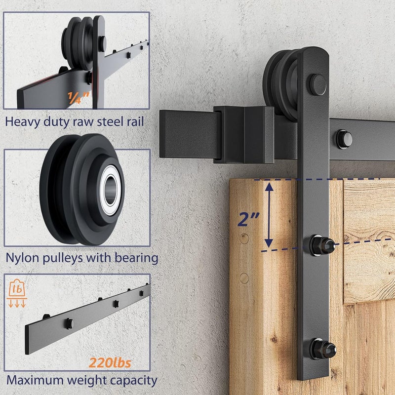 SMARTSTANDARD 4 FT Heavy Duty Sturdy Sliding Barn Door Hardware Kit, Black, (Whole Set Includes 1x Pull Handle Set & 1x Floor Guide) Fit 24" Wide Door Panel (I Shape Hanger) - Image 3