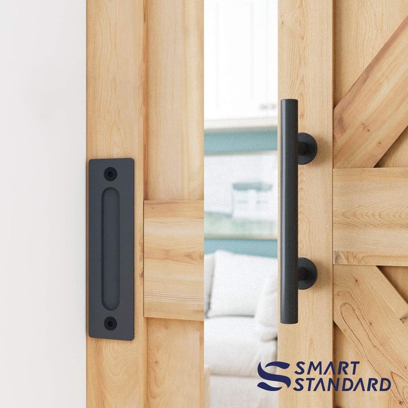 SMARTSTANDARD 4 FT Heavy Duty Sturdy Sliding Barn Door Hardware Kit, Black, (Whole Set Includes 1x Pull Handle Set & 1x Floor Guide) Fit 24" Wide Door Panel (I Shape Hanger) - Image 5