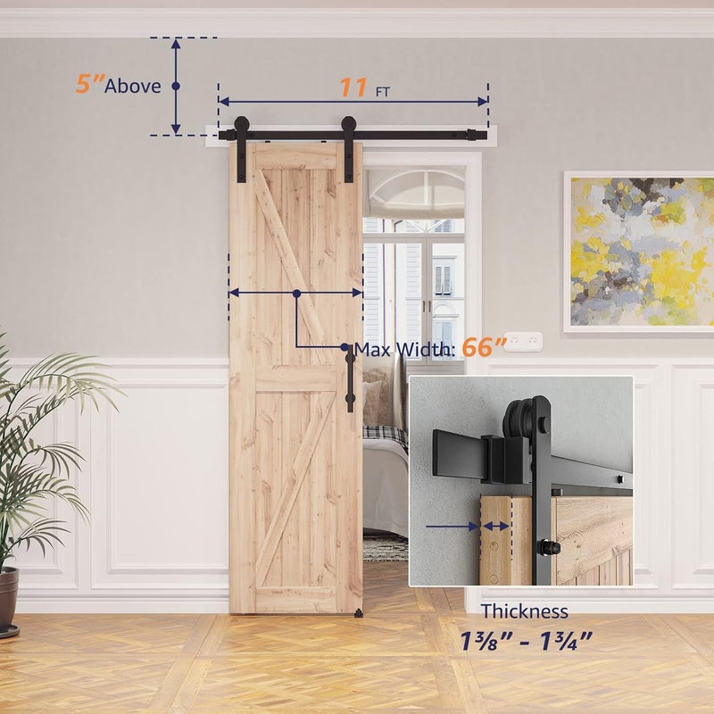 SMARTSTANDARD 4 FT Heavy Duty Sturdy Sliding Barn Door Hardware Kit, Black, (Whole Set Includes 1x Pull Handle Set & 1x Floor Guide) Fit 24" Wide Door Panel (I Shape Hanger) - Image 2
