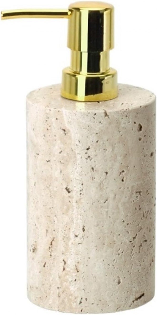 Soap Dispenser Set Beige Travertine Bathroom Accessories Set Natural Marble Soap Dispenser Soap Reed Diffuser Vanity Tray Kit Bathroom(Color-03) - Image 1
