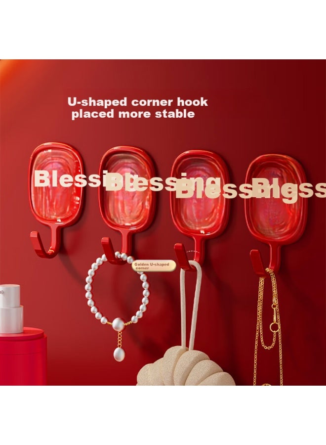 Bao Shi Baoshi 8-pack Red "fu" Character Adhesive Hooks, No Drilling Required, Strong Adhesive Hooks For Wedding Celebration, Wedding Room Decoration, Housewarming And Moving - Image 2