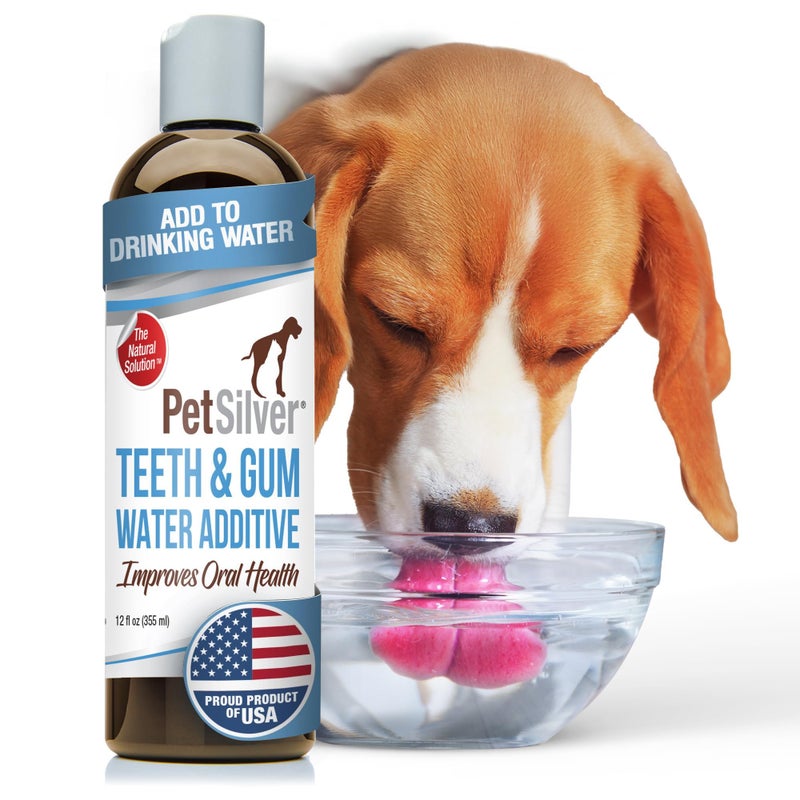 PetSilver Teeth & Gum Water Additive for Dental Care - Pet Breath Freshener - Targets Tartar, Plaque & Eliminates Bad Breath - Dog Oral Care & Cat Teeth Cleaning - No Brushing & Tasteless - 12 fl oz - Image 1