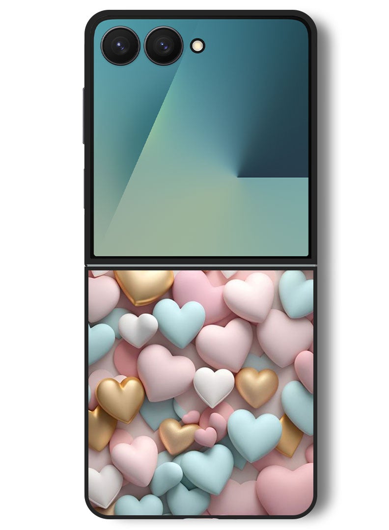 Theodor Case Compatible with Samsung Galaxy Z Flip 7 - 6.9 Inch Protection Shockproof Bumper Cover Colourful Hearts - Image 1