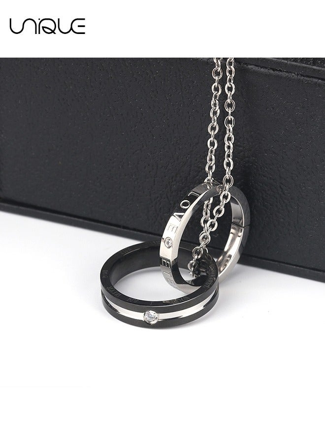 Unique 2Pcs Necklace - Couple Necklace - Double Ring Titanium Stainless Steel Pendant Necklace - Stylish Simple Necklace - Gifts（Rose Gold+Black） - Image 4