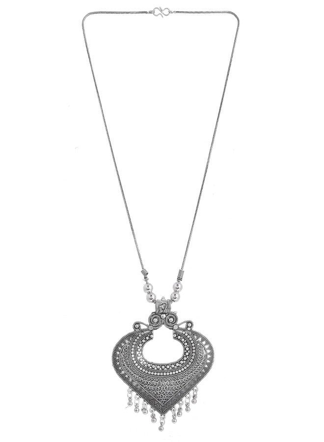 Naman Arts Oxidised Fan Drop Tribal Pendant Necklace for Women | Antique Boho Fan Charm with Drops | Pure Brass Lightweight Ethnic Chain Necklace - Image 4