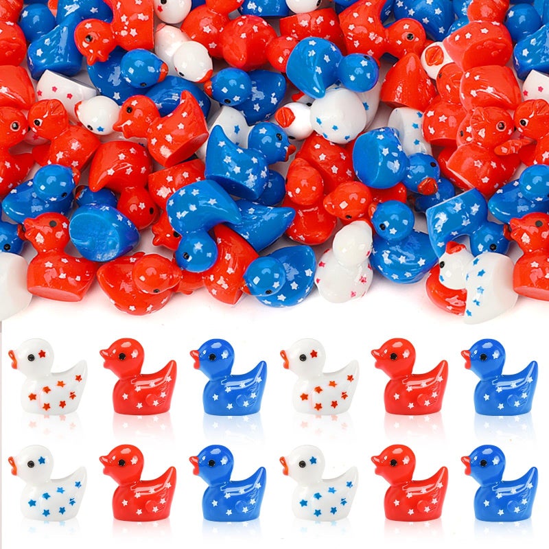 DTOFOOT 80Pcs Patriotic Mini Ducks,Red White and Blue Ducks 4th of July Tiny Ducks Ornaments Mini Resin Ducks Figurines Independence Day Decorations Garden Decor and Gift Stuffers - Image 1