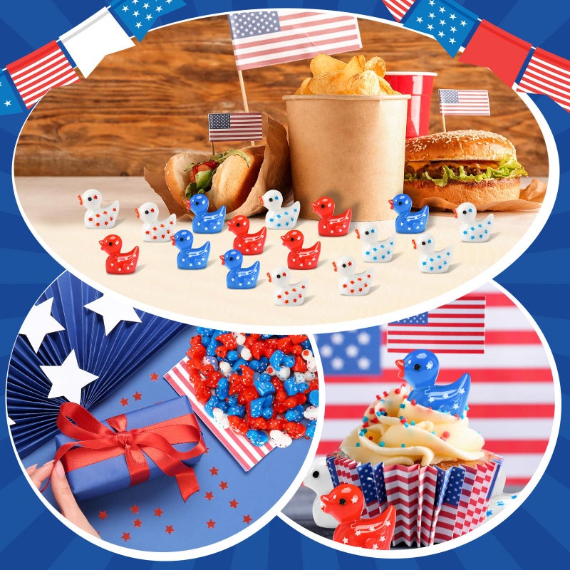 DTOFOOT 80Pcs Patriotic Mini Ducks,Red White and Blue Ducks 4th of July Tiny Ducks Ornaments Mini Resin Ducks Figurines Independence Day Decorations Garden Decor and Gift Stuffers - Image 5