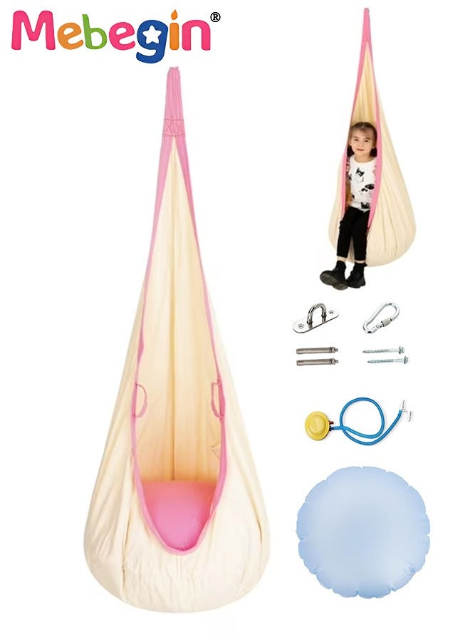 MEBEGIN Kids Pod Swing Seat, Hanging Hammock Chair with Inflatable Pillow, Mini Air Pump and Other Necessary Accessaries, Fun Hammock Swing Chair, Sensory Swing for Indoor and Outdoor Use, Easy to Install, Maximum Load-bearing Capacity 100KG  - Image 1
