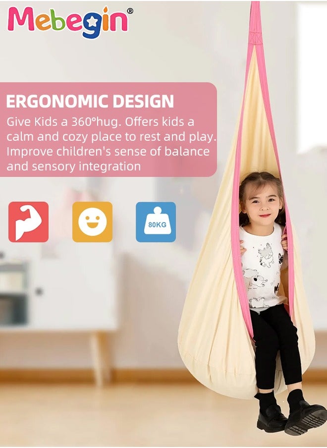 MEBEGIN Kids Pod Swing Seat, Hanging Hammock Chair with Inflatable Pillow, Mini Air Pump and Other Necessary Accessaries, Fun Hammock Swing Chair, Sensory Swing for Indoor and Outdoor Use, Easy to Install, Maximum Load-bearing Capacity 100KG  - Image 4